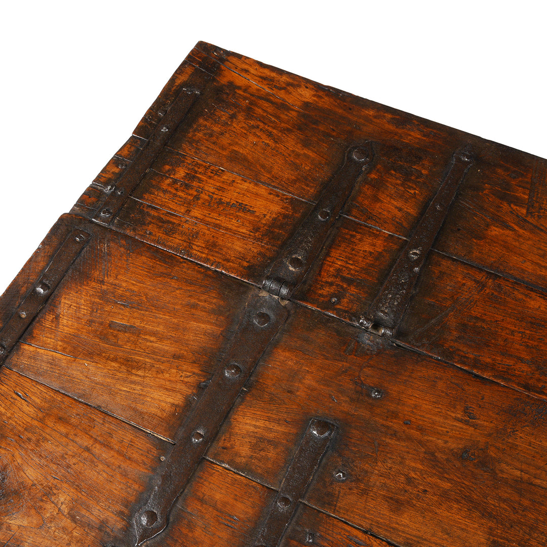Detail From Antique Indian Iron Bound Teak Dowry Chest From Kutch | Indigo Antiques