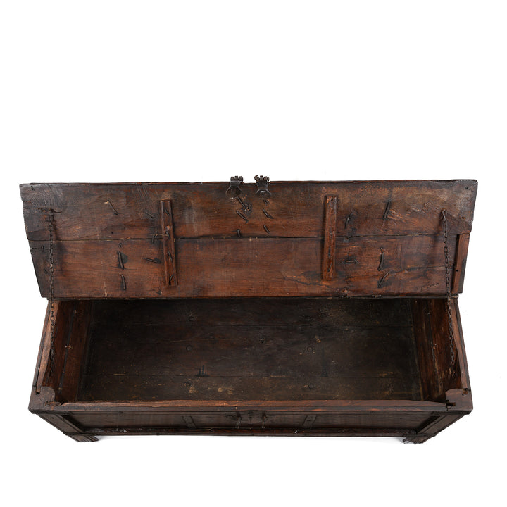 Interior Of Antique Indian Iron Bound Teak Dowry Chest From Kutch | Indigo Antiques