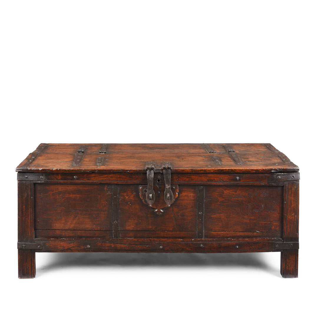 Antique Indian Iron Bound Teak Dowry Chest From Kutch | Indigo Antiques
