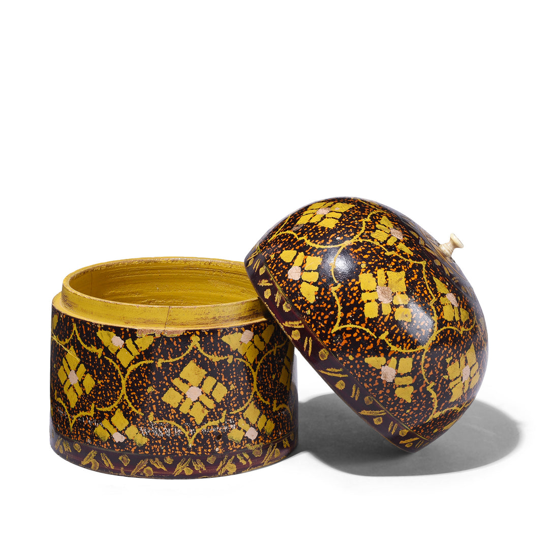 Lid Off View Of Vintage Lacquer Pot From Bikaner | Indigo Antiques