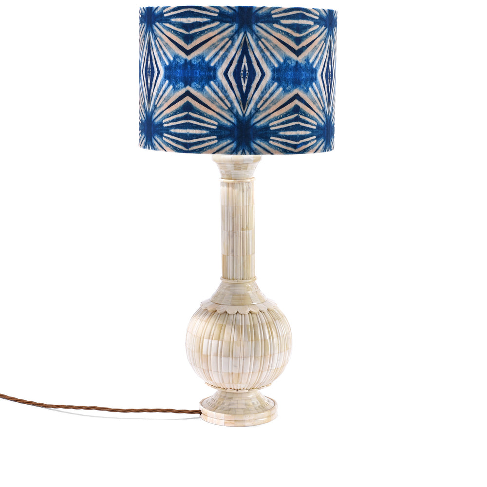 Indigo Itajime Diamond Velvet Shade & Bone Inlay lamp | Indigo Antiques