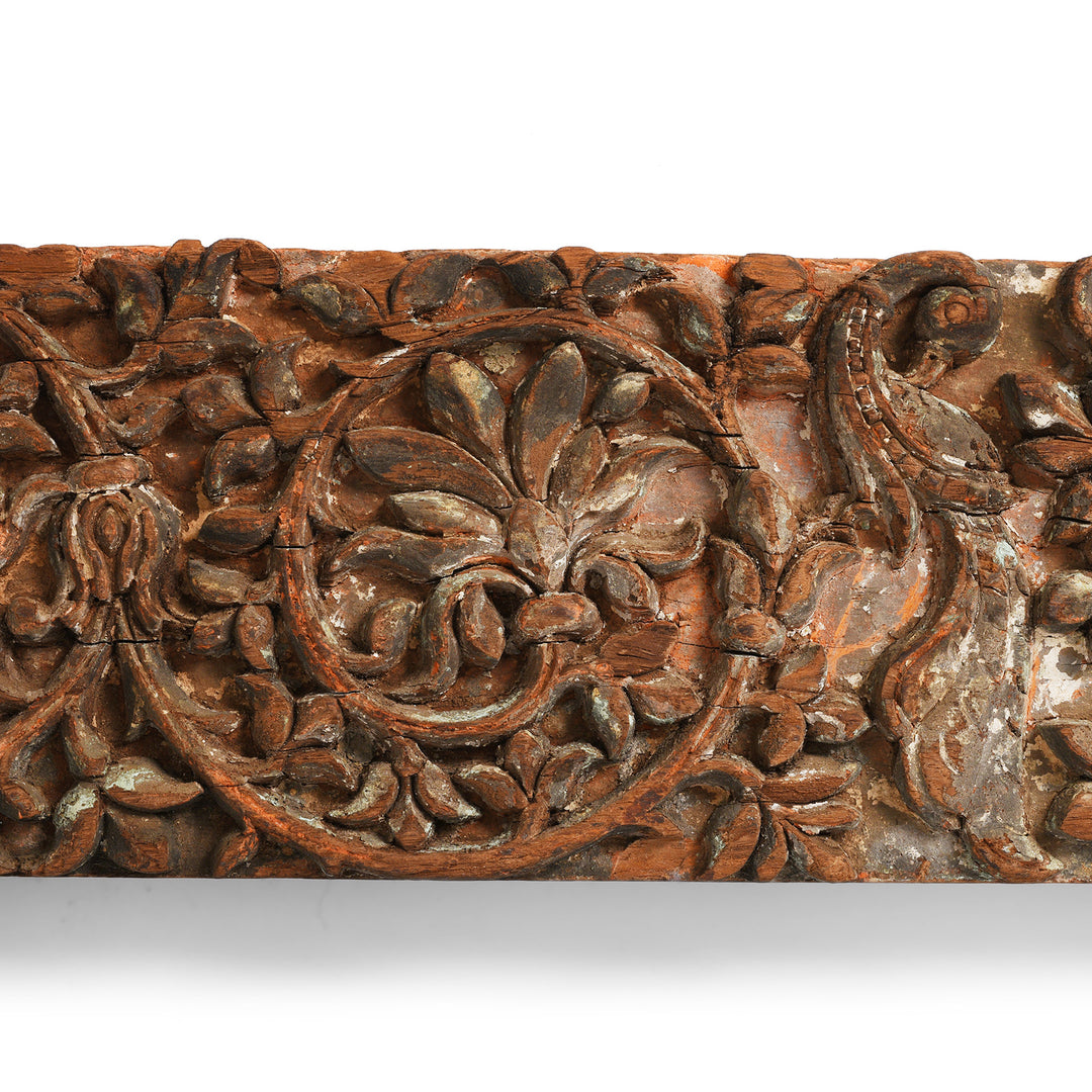 Carving Detail From Antique Carved Teak Lintel Panel From Kutch | Indigo Antiques
