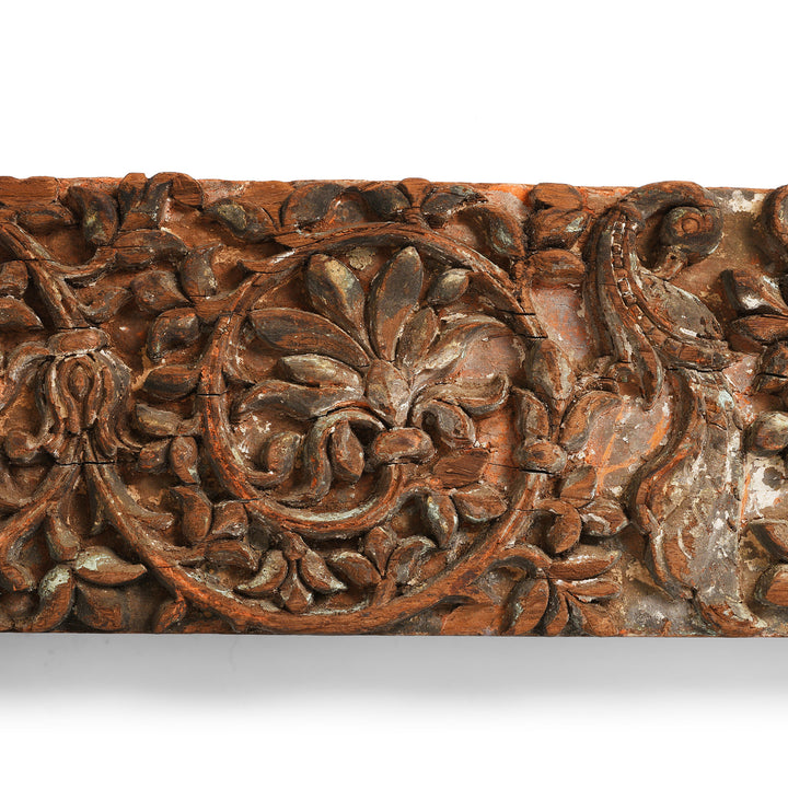 Carving Detail From Antique Carved Teak Lintel Panel From Kutch | Indigo Antiques