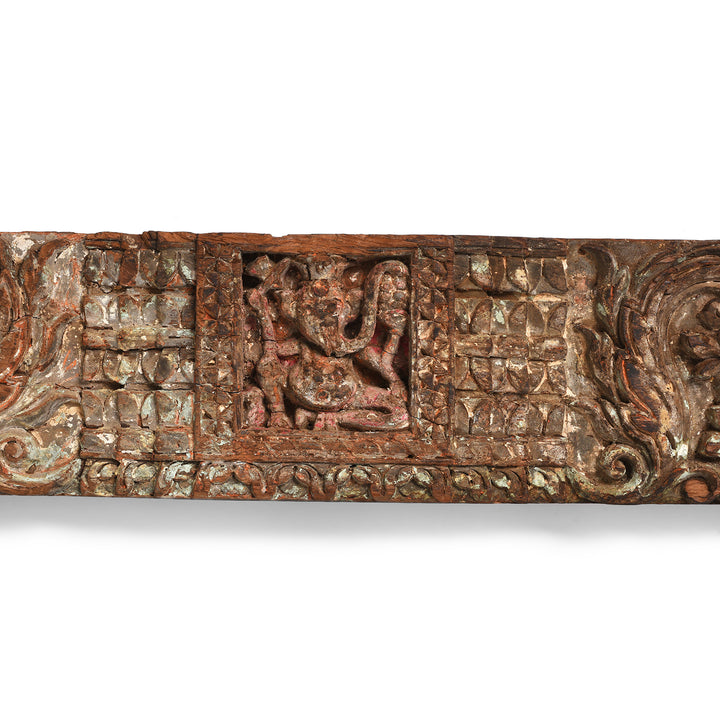 Ganesh Detail From Antique Carved Teak Lintel Panel From Kutch | Indigo Antiques