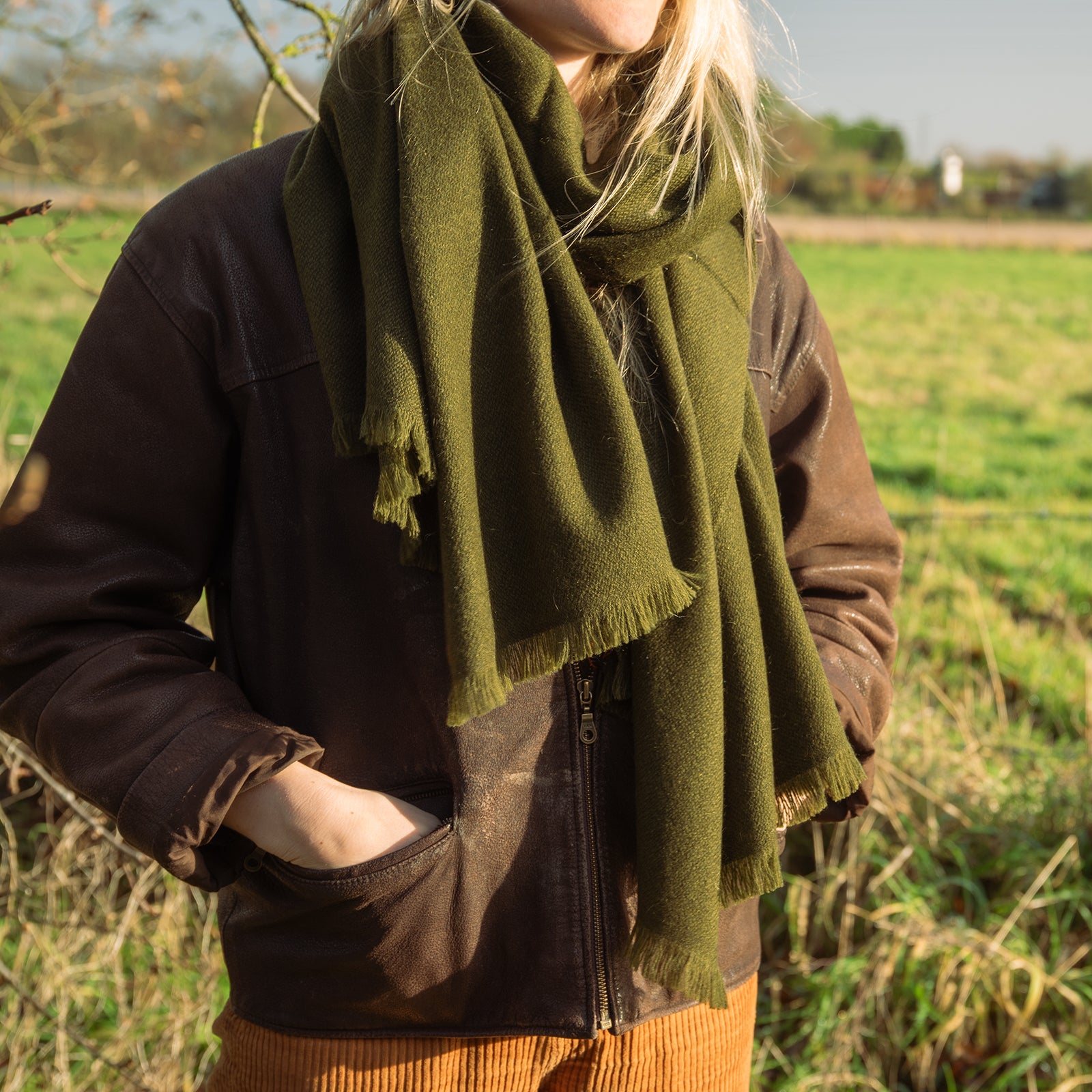 Hand Woven Moss The Roman Cashmere Shawl by Cosi  | Indigo Antiques