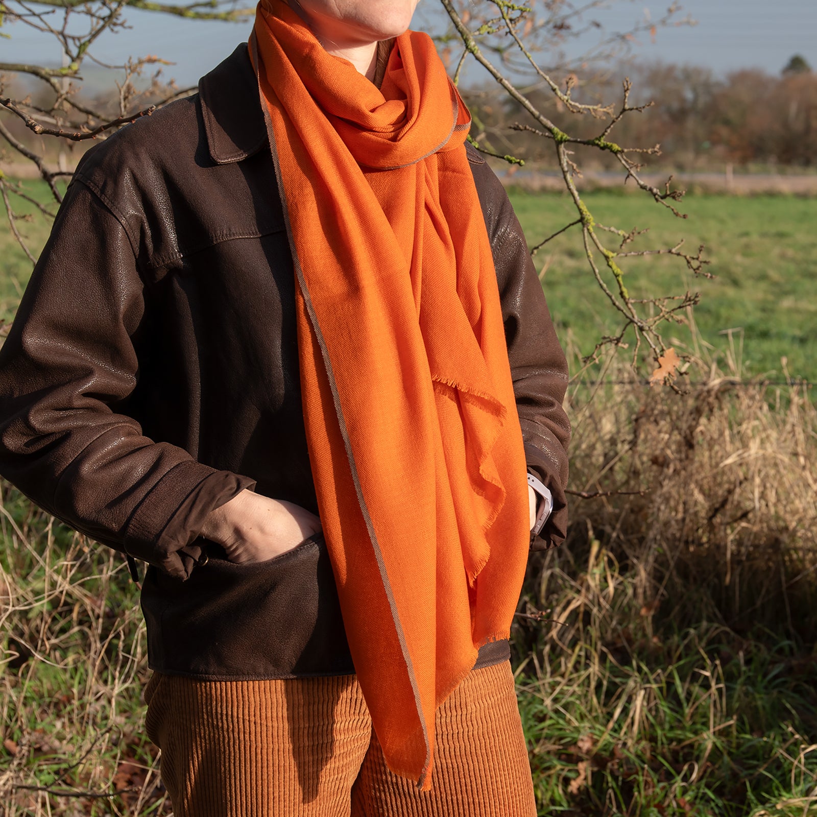 Hand Woven Orange The Roman Cashmere Shawl by Cosi  | Indigo Antiques