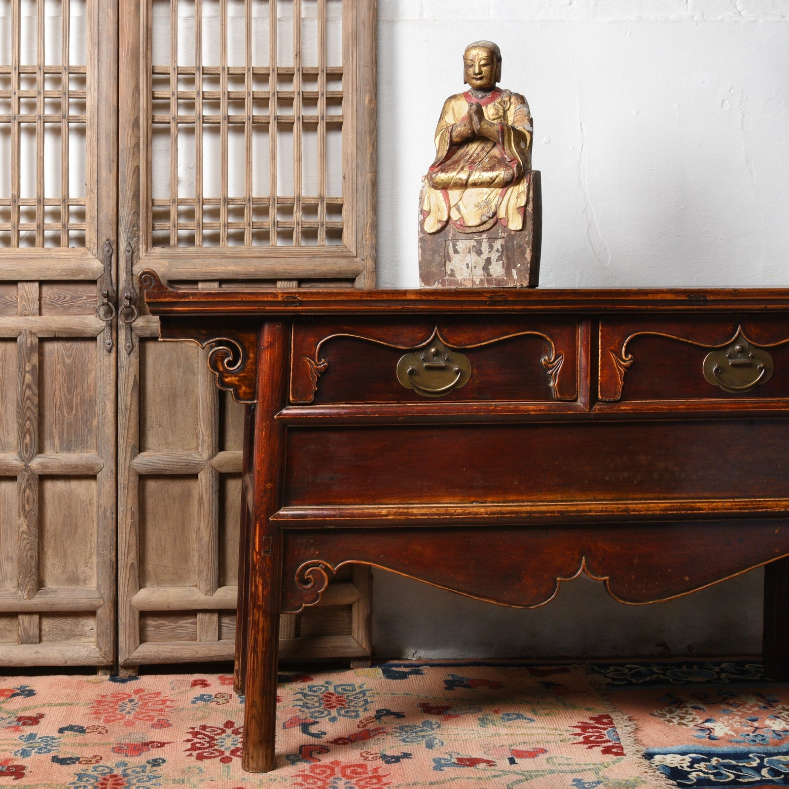 Chinese Antique 2 Drawer Sideboard From Hebei - 19thC