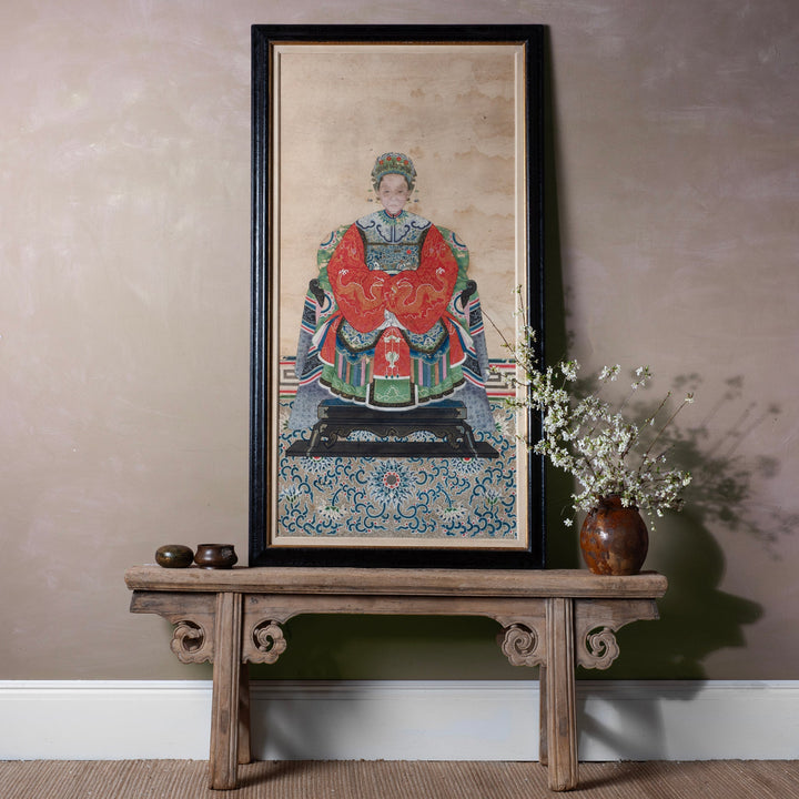 Lifestyle Of Framed Chinese Ink And Colour On Paper Painting Of A Manchurian Lady Seated In Elaborate Court Robes
