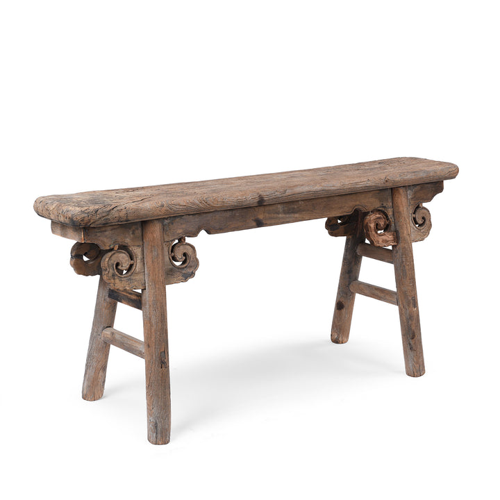 Angled VIew Of Antique Chinese Elm Spring Bench | Indigo Antiques