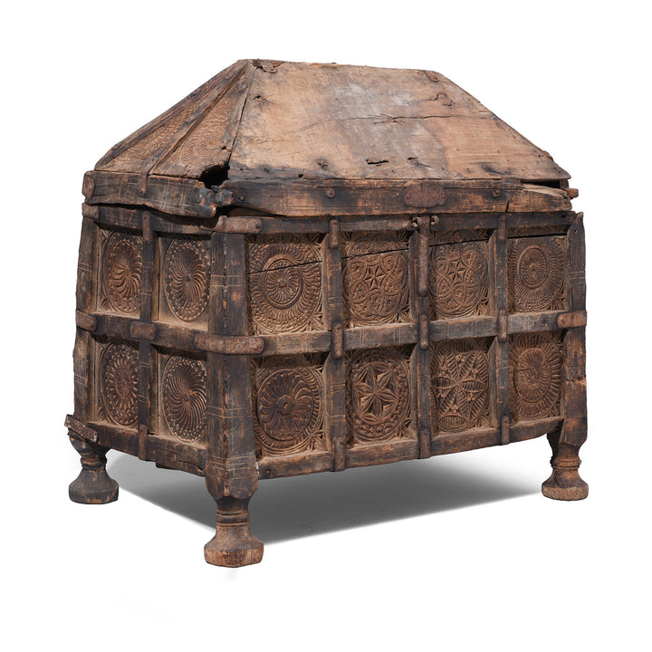 Angled VIew Of Antique Indian Chip Carved Stick Box | Indigo Antiques