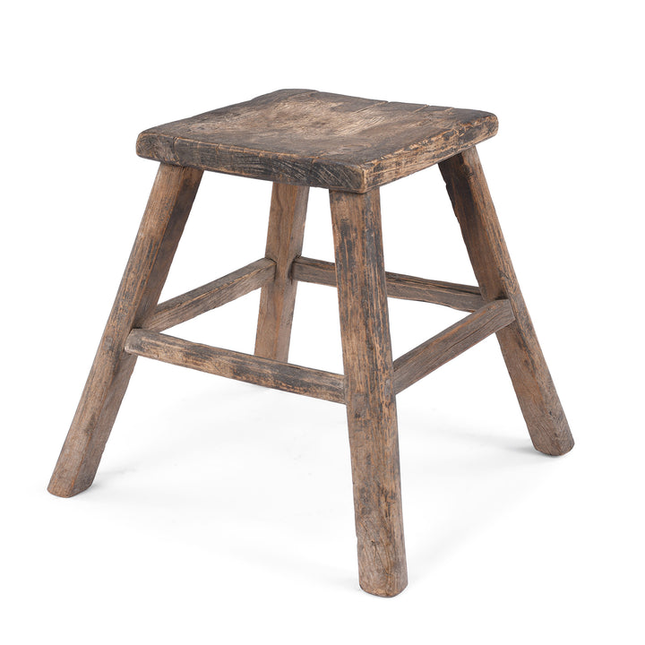 Angled View Of Antique Chinese Rustic Farmhouse Stool | Indigo Antiques 