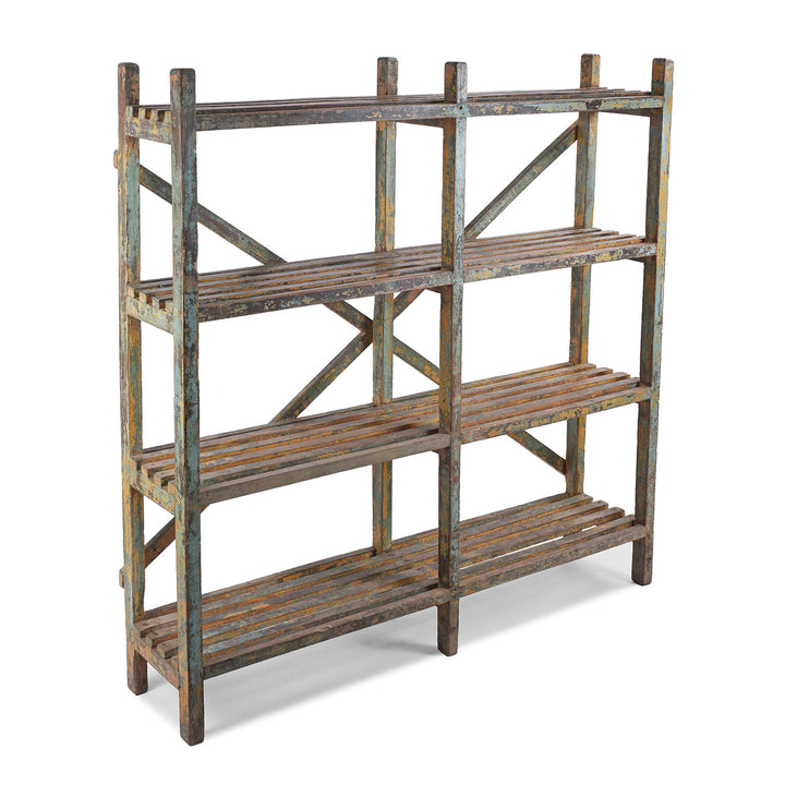 Angled View Of Vintage Painted Indian Teak Shelf | Indigo Antiques