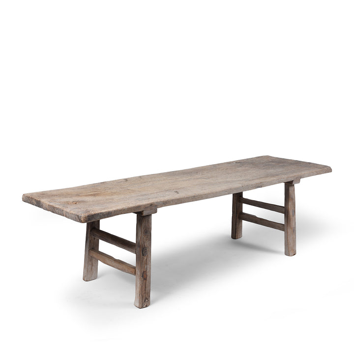 Antique 19th Century Henan Elm Farmhouse Coffee Table With Bleached Finish And Rustic Patina