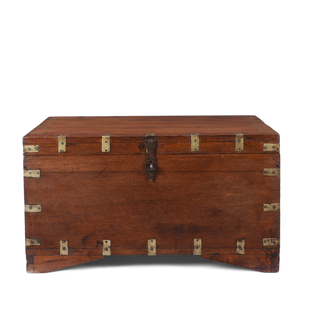 Antique Anglo Indian Brass Bound Teak Military Chest Nineteenth Century