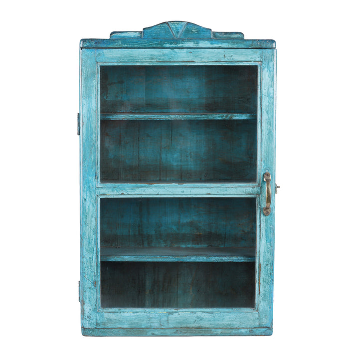 Antique Blue Painted Teak Glazed Wall Cabinet  | Indigo Antiques