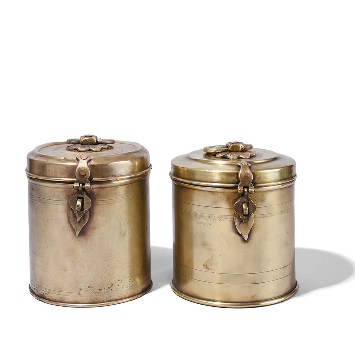 Antique Brass Food Caddies From Bombay With Hindi Inscriptions Circa 1920