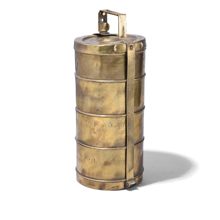 Antique Brass Indian Multi Tiered Tiffin With Carry Handle