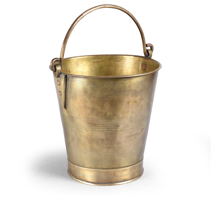 Antique Brass Puja Campaign Bucket With Riveted Handle