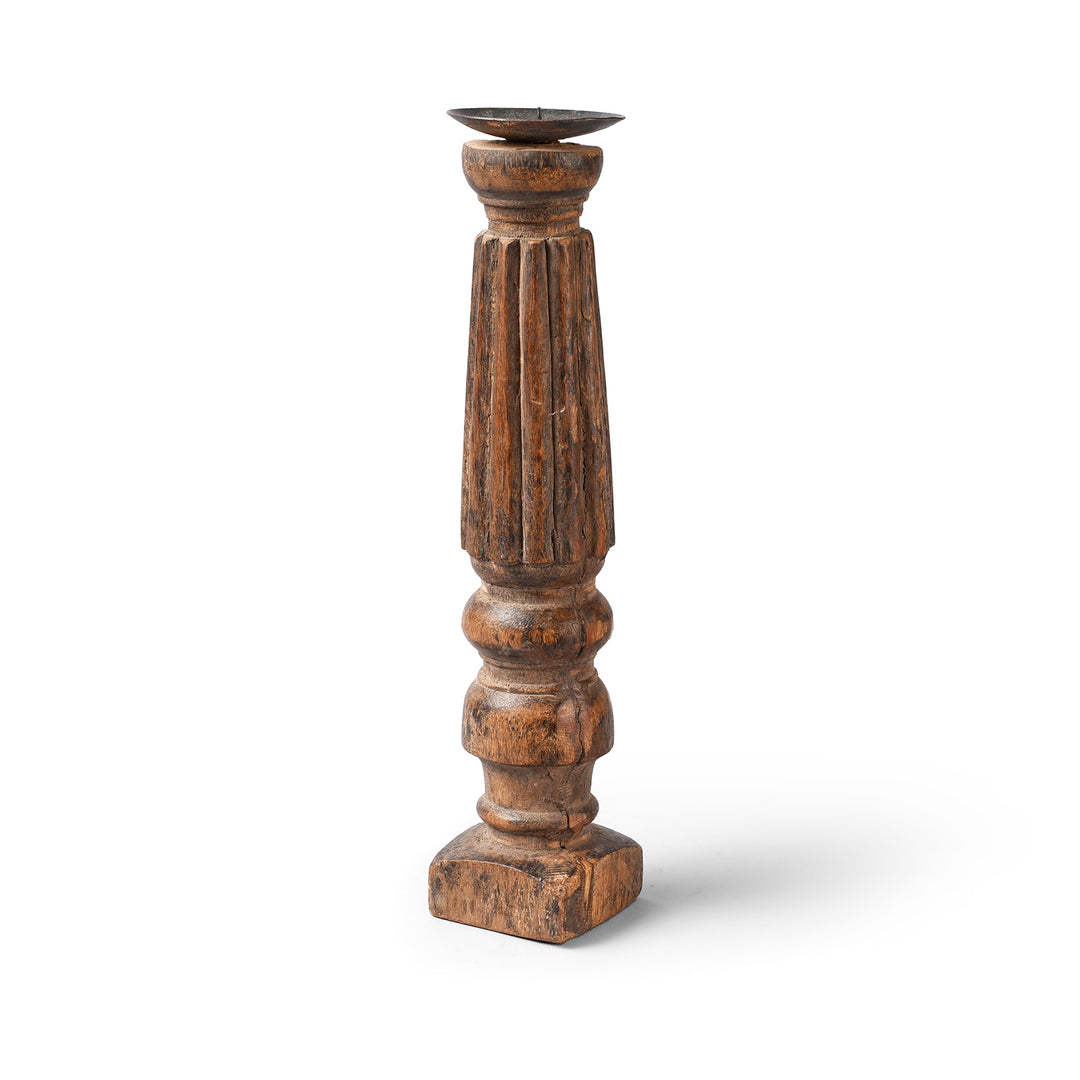 Antique Carved Teak Candle Stick From Banswara Tribal Region | Indigo Antiques