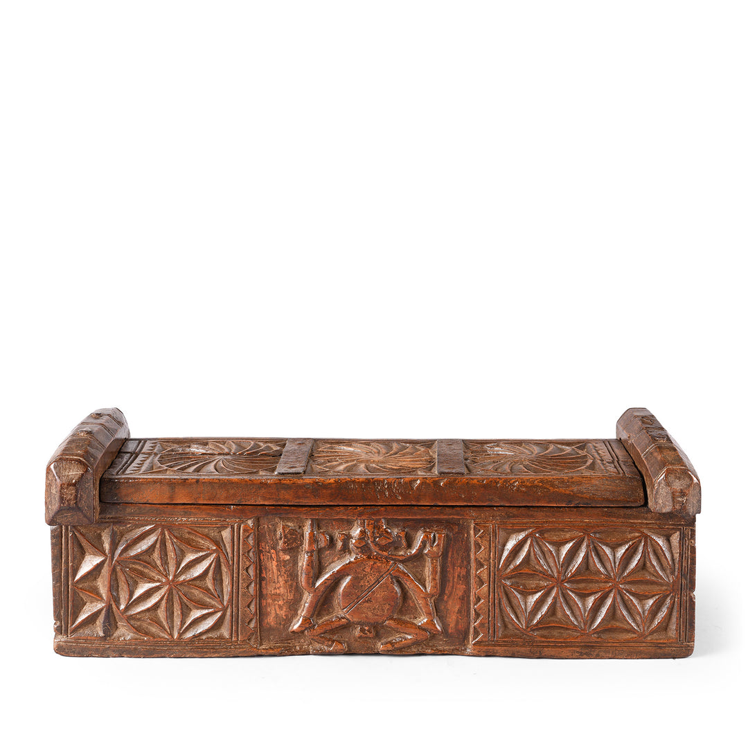Antique Carved Teak Ganesh Harpa Box From Banswara | Indigo Antiques