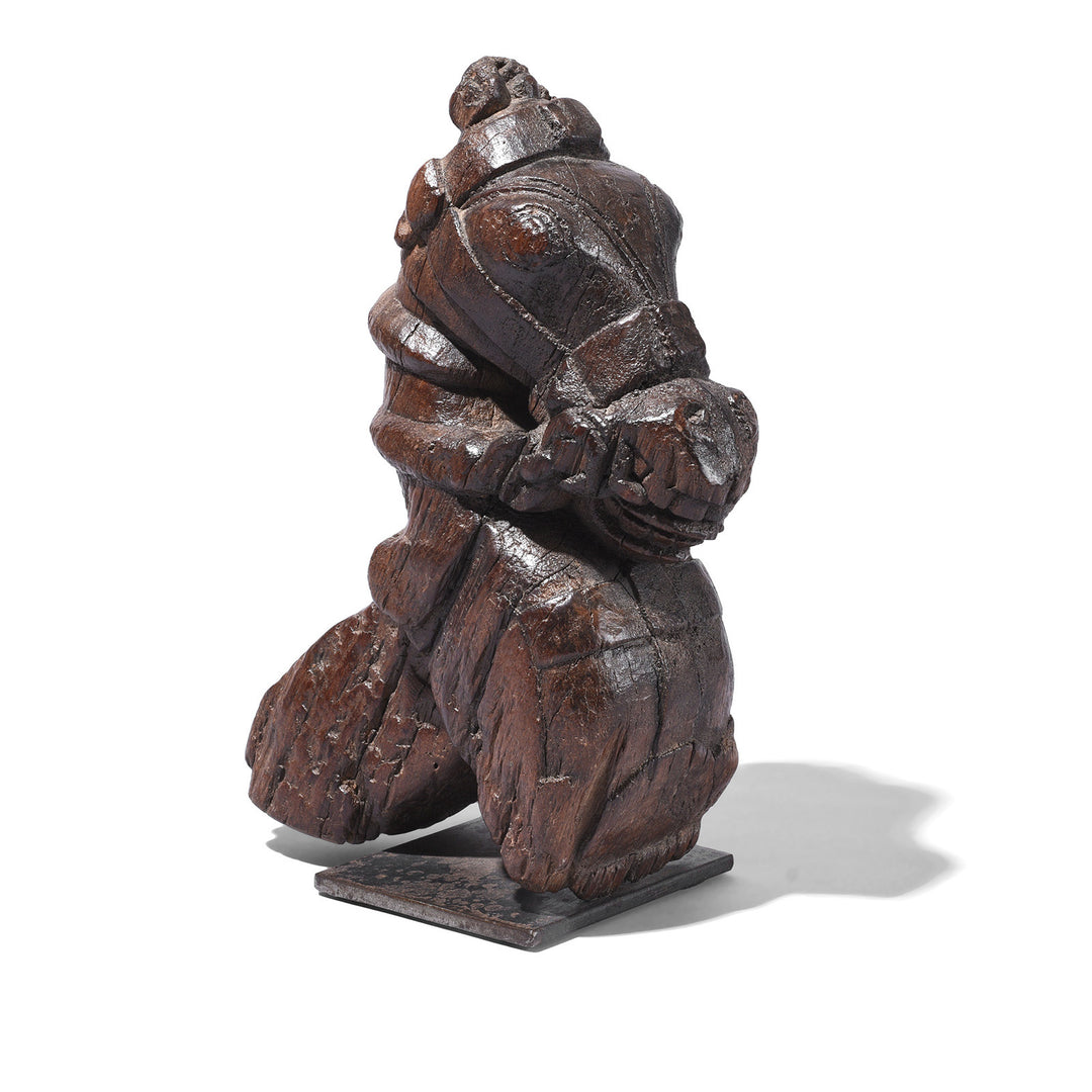 Carved Teak Horse Head Architectural Corbel On Iron Stand From Gujarat 19th Century