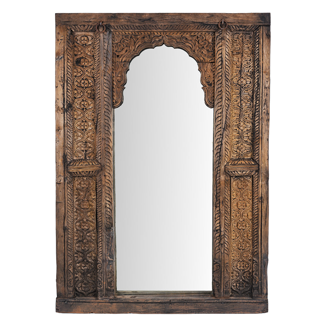 Antique Indian Carved Teak Window Mirror | Indigo Antiques