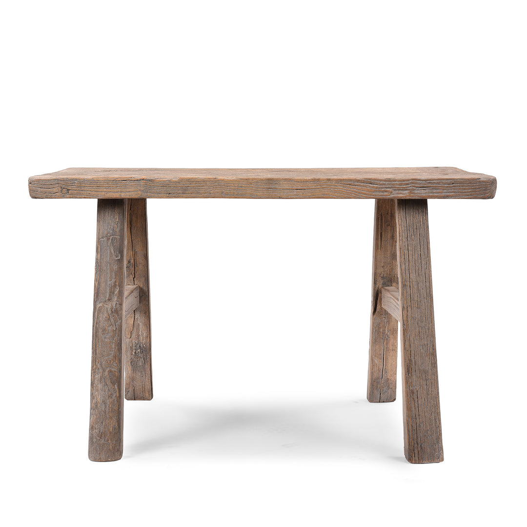 Bleached Elm Stool From Henan With Rustic Tapered Legs And Weathered Finish