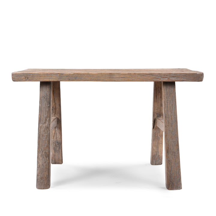 Bleached Elm Stool From Henan With Rustic Tapered Legs And Weathered Finish