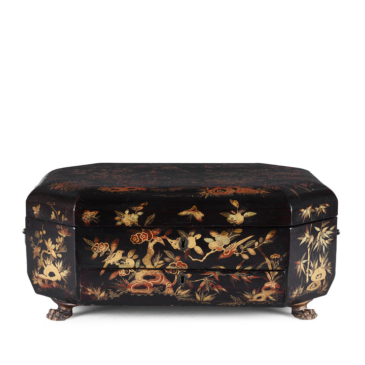 Antique Chinese Canton Export Black Lacquer Sewing Box | Indigo Antiques