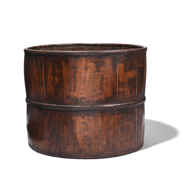 Antique Chinese Elm Wood Grain Measure With Iron Band