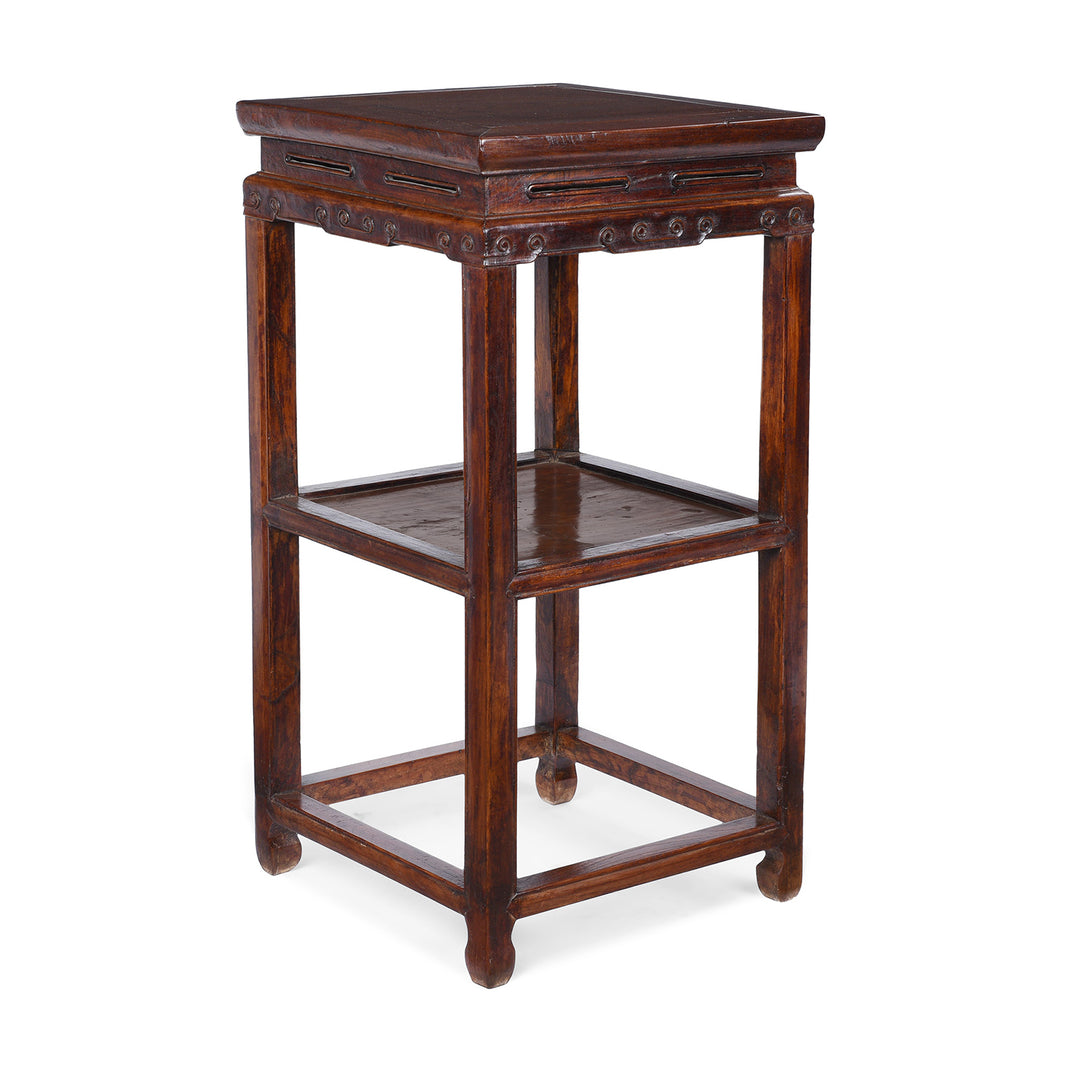 Angled View Of Antique Chinese Red Elm Flower Stand From Jiangsu | Indigo Antiques
