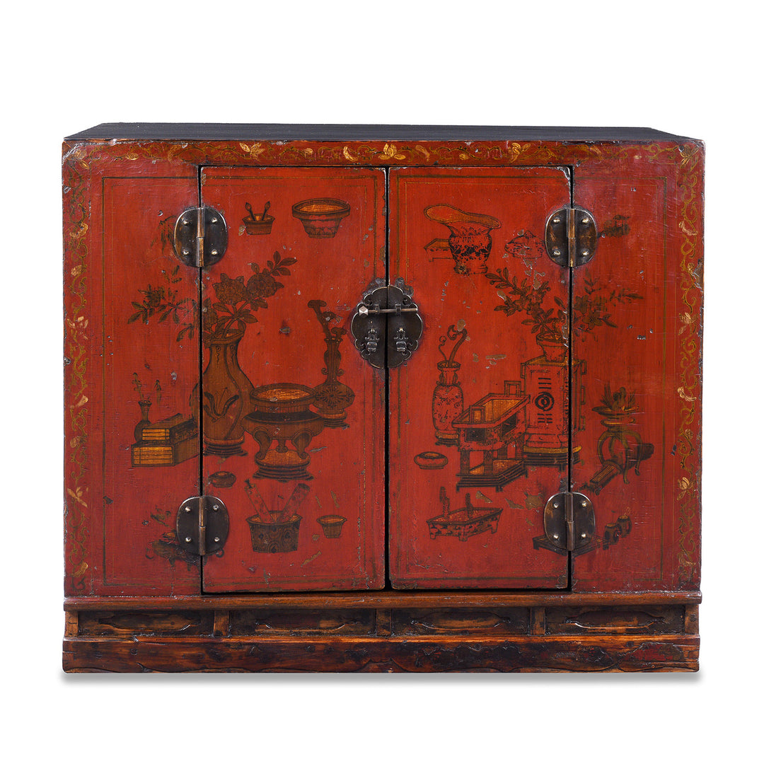 Antique Chinese Red Lacquer Book Cabinet | Indigo Antiques