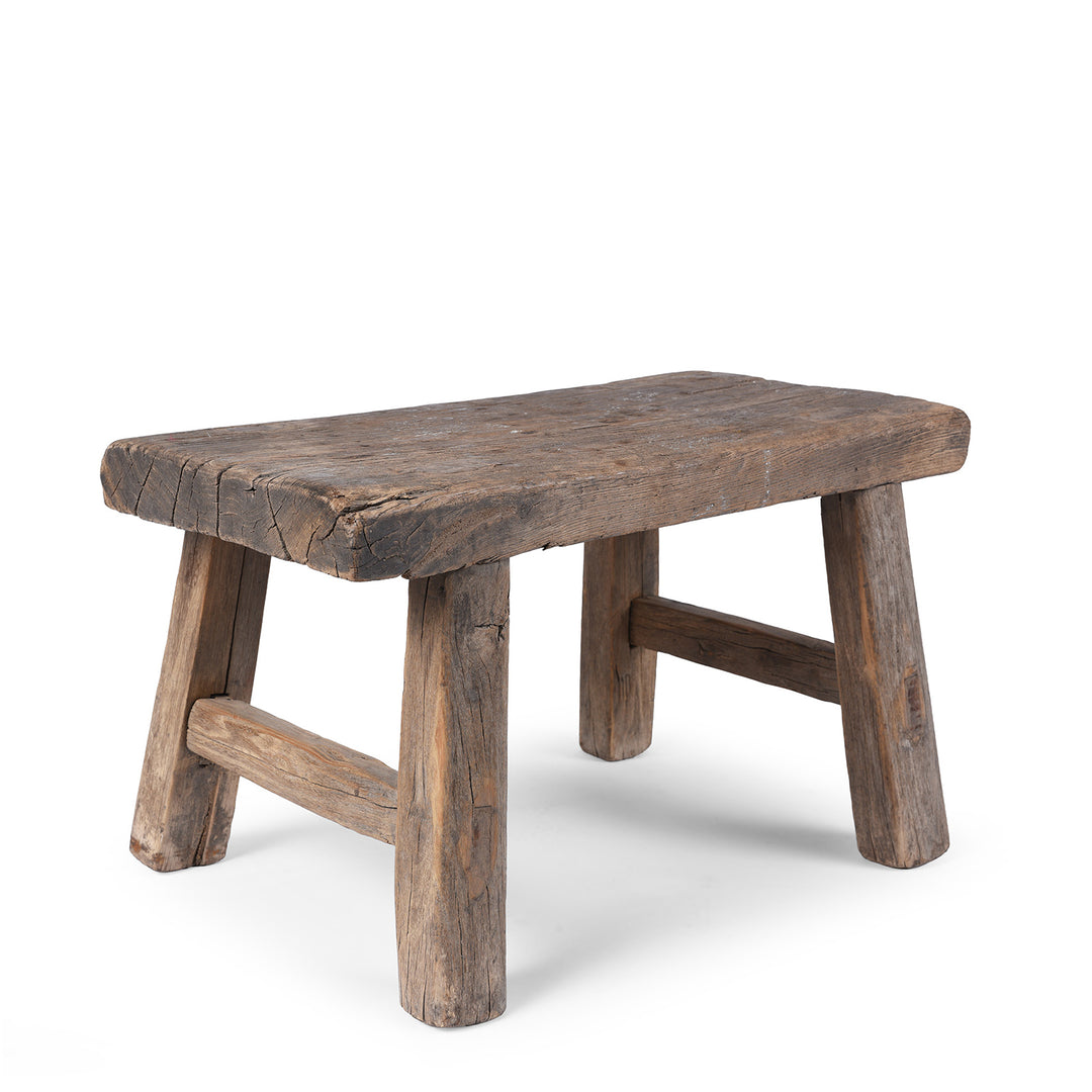 Antique Chinese Rustic Farmhouse Elm Stool | Indigo Antiques 