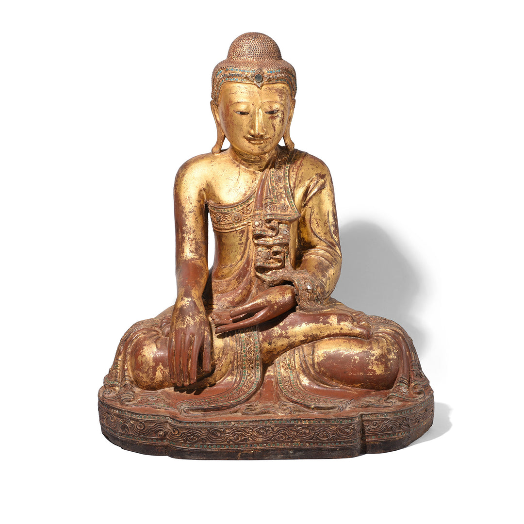 Antique Gilded Teak Mandalay Sitting Buddha | Indigo Antiques