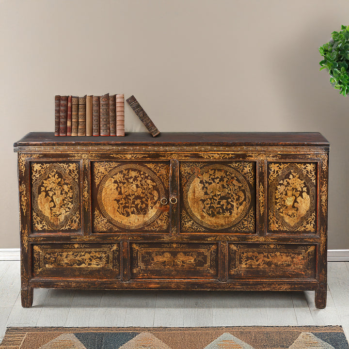 Gilt & Black Painted Tibetan Altar Cabinet | Indigo Antiques