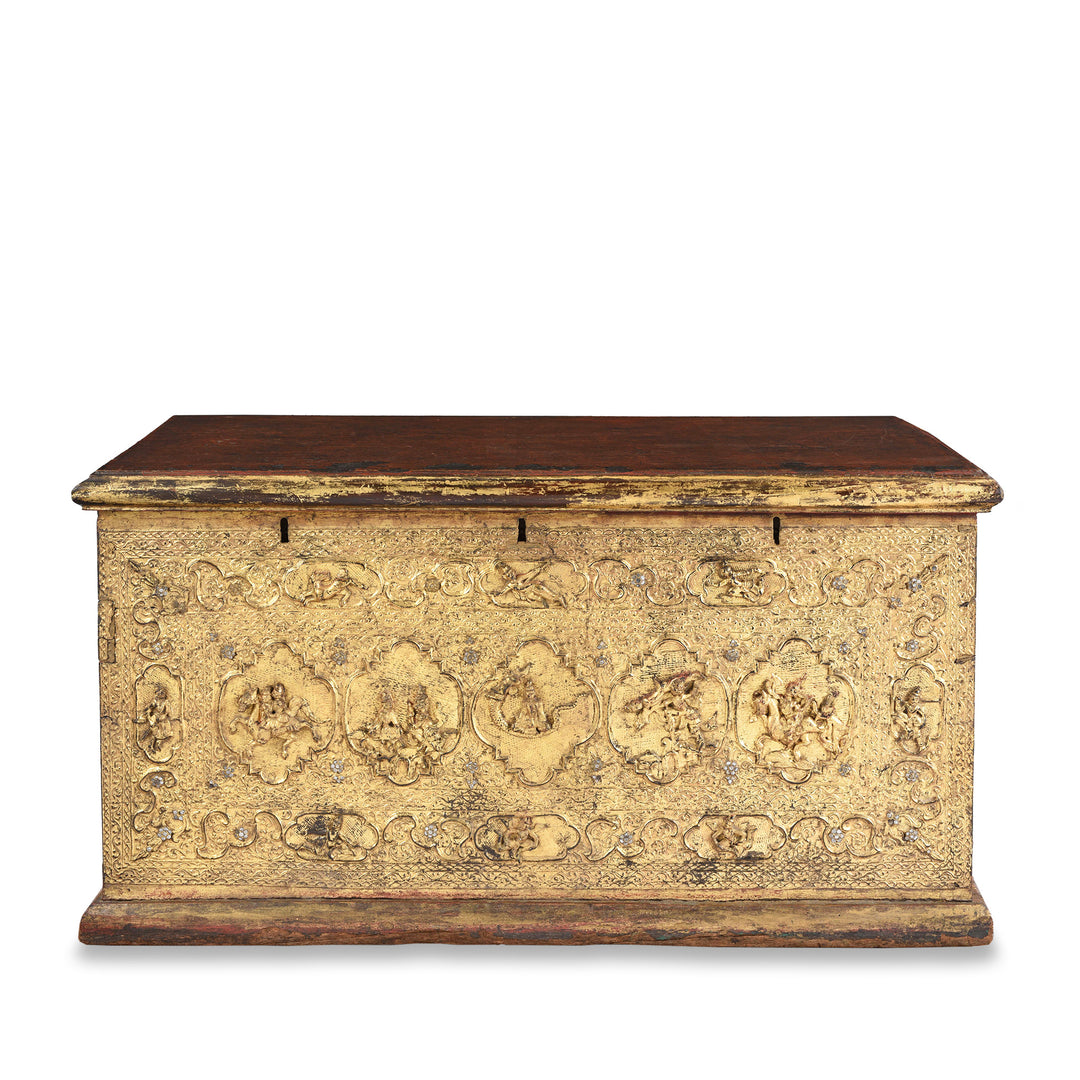 Antique Gilt Burmese Teak Sadaik Manuscript Chest - Konbaung Dynasty | Indigo Antiques