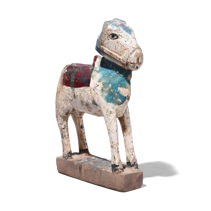 Antique Hand Carved Teak Nandi Bull Figure With Original Painted Decoration From Rajasthan Early 20th Century