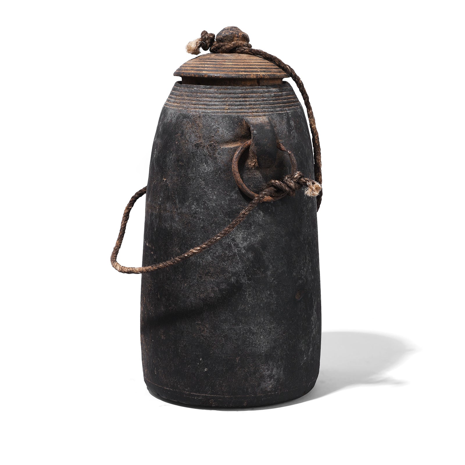 Option 1 Antique Himachal Cedar Wood Milk Pot From The Kullu Valley With Original Lid And Rope Handles