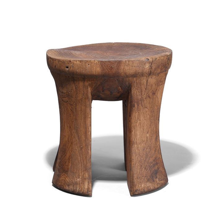 Antique Himachal Hand Carved Wooden Stool Circa 1900 With Sculptural Form And Rich Patina