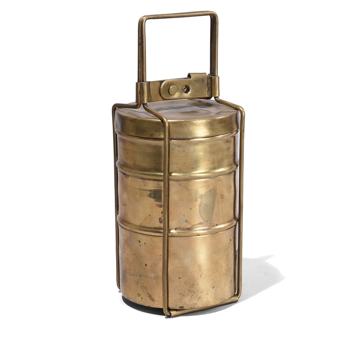 Antique Indian 3 Tier Brass Tiffin Box | Indigo Antiques