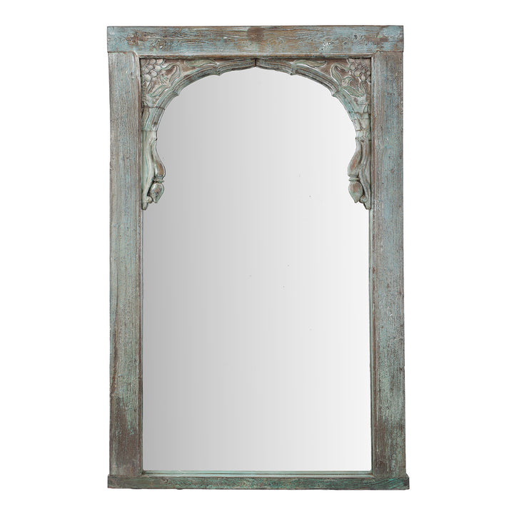 Antique Indian Blue Painted Teak Window Arch Mirror | Indigo Antiques