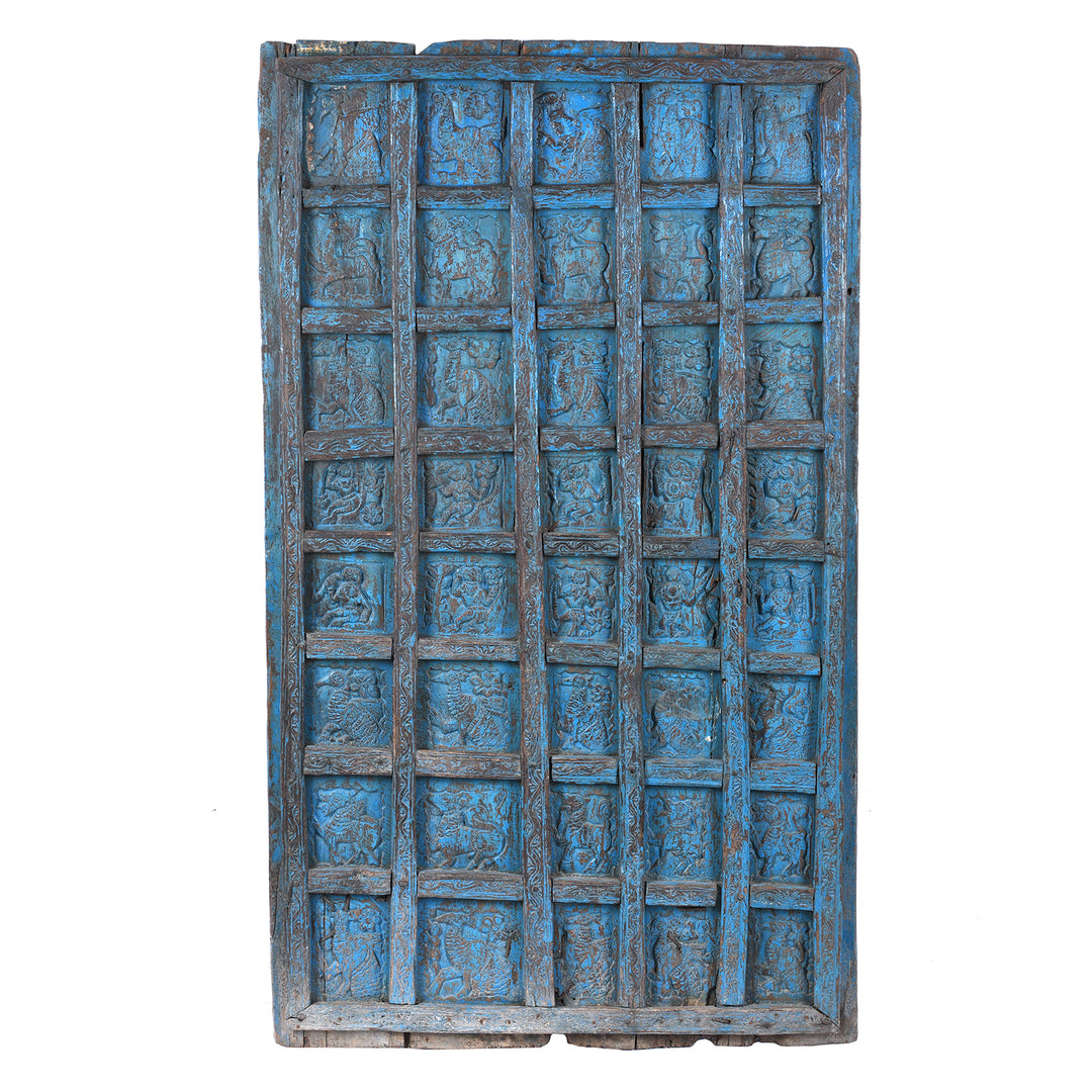 Antique Indian Blue Painted Tribal Door | Indigo Antiques