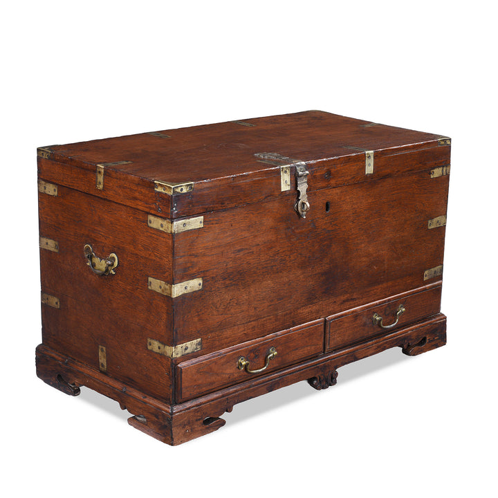 Angled View Of Antique Indian Brass Bound Teak Chest | Indigo Antiques