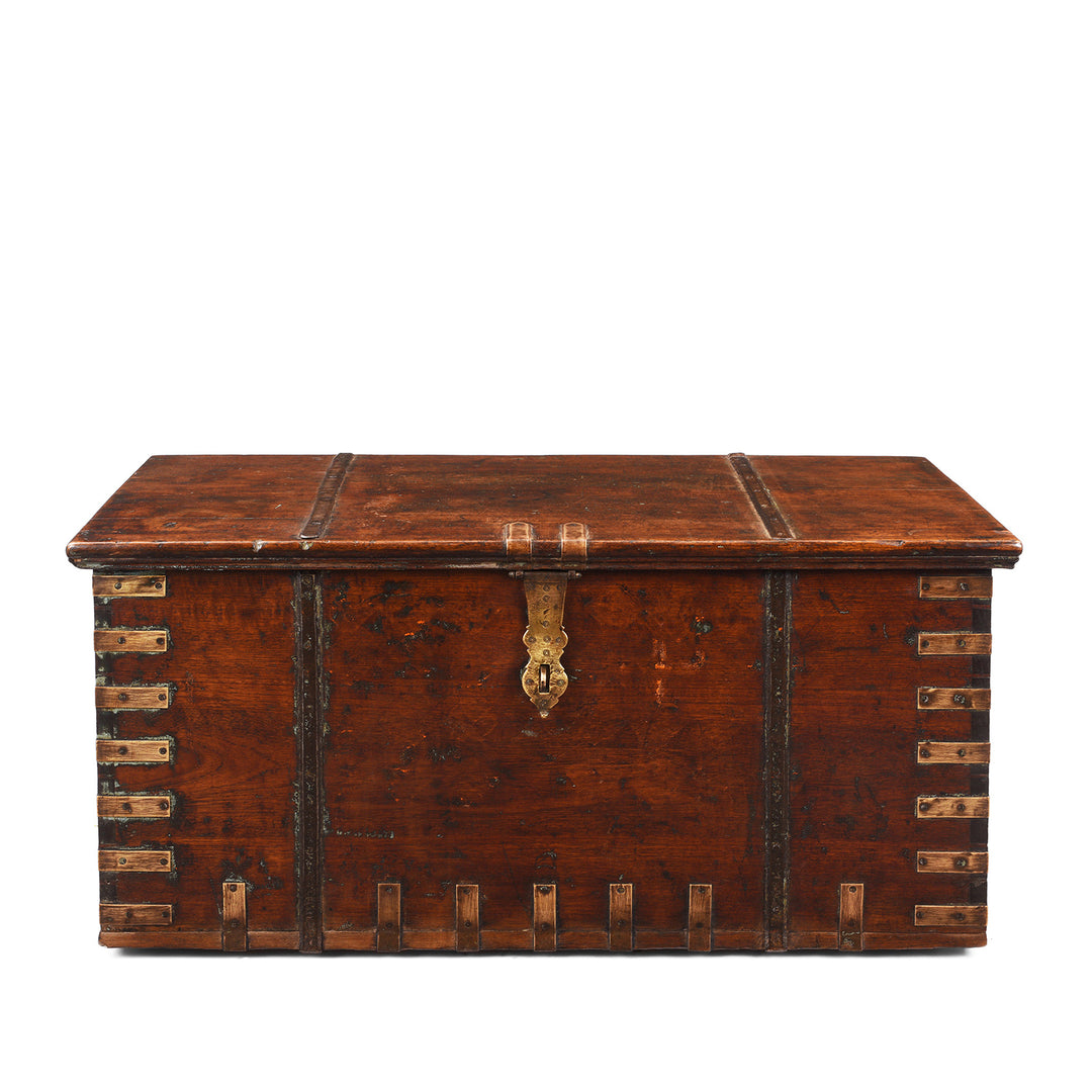 Antique Indian Brass Bound Teak Chest With Secret Compartment | Indigo Antiques