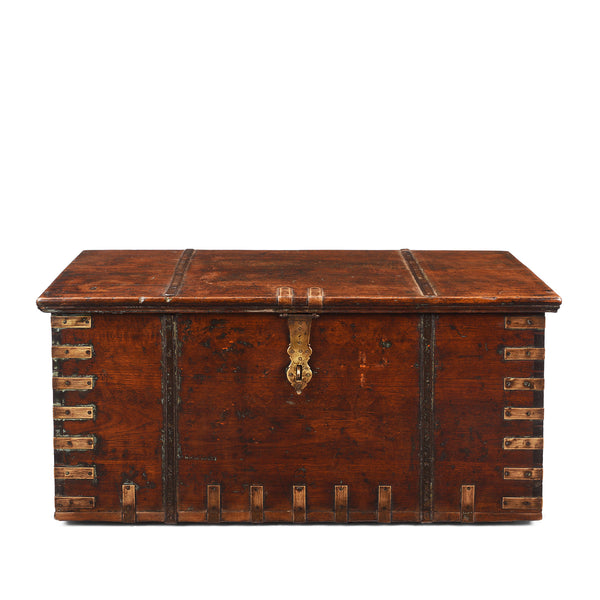 Brass Bound Teak Chest From Gujarat - 19th Century (With Secret Compartment) Brass Bound Teak Chest From Gujarat - 19th Century (With Secret Compartment)