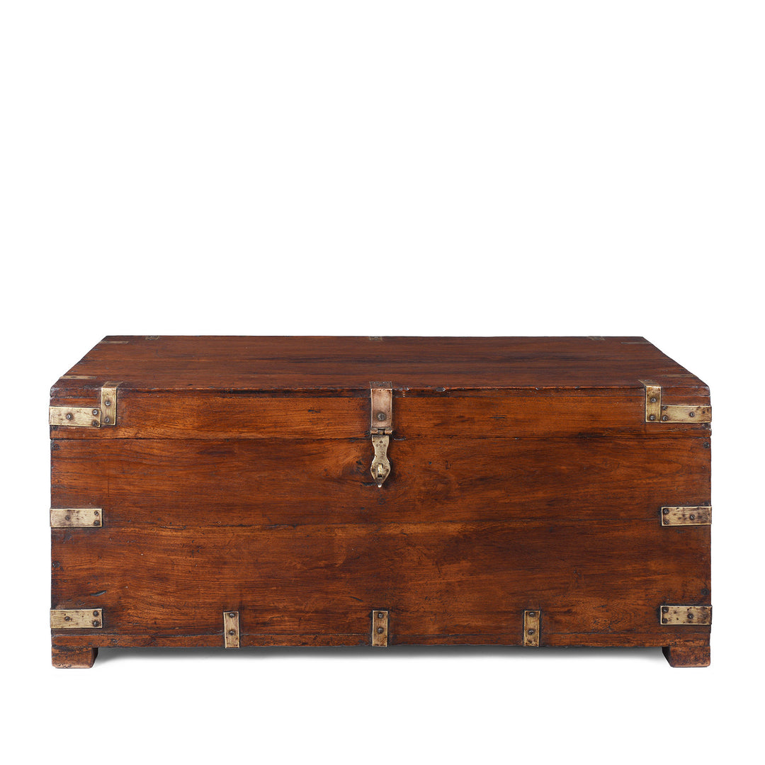 Antique Indian Brass Bound Teak Military Chest | Indigo Antiques