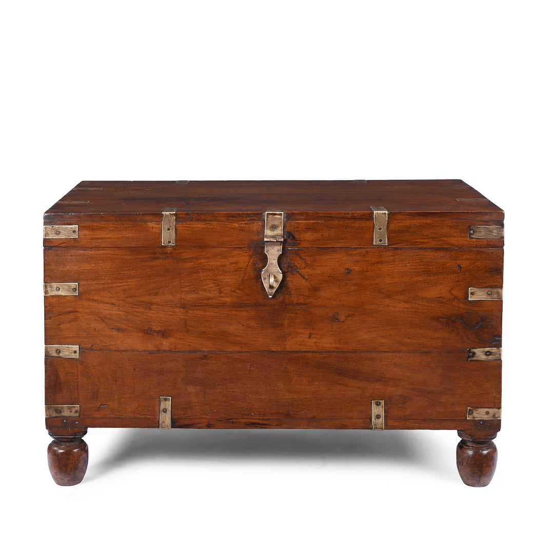 Antique Indian Brass Bound Teak Military Chest | Indigo Antiques