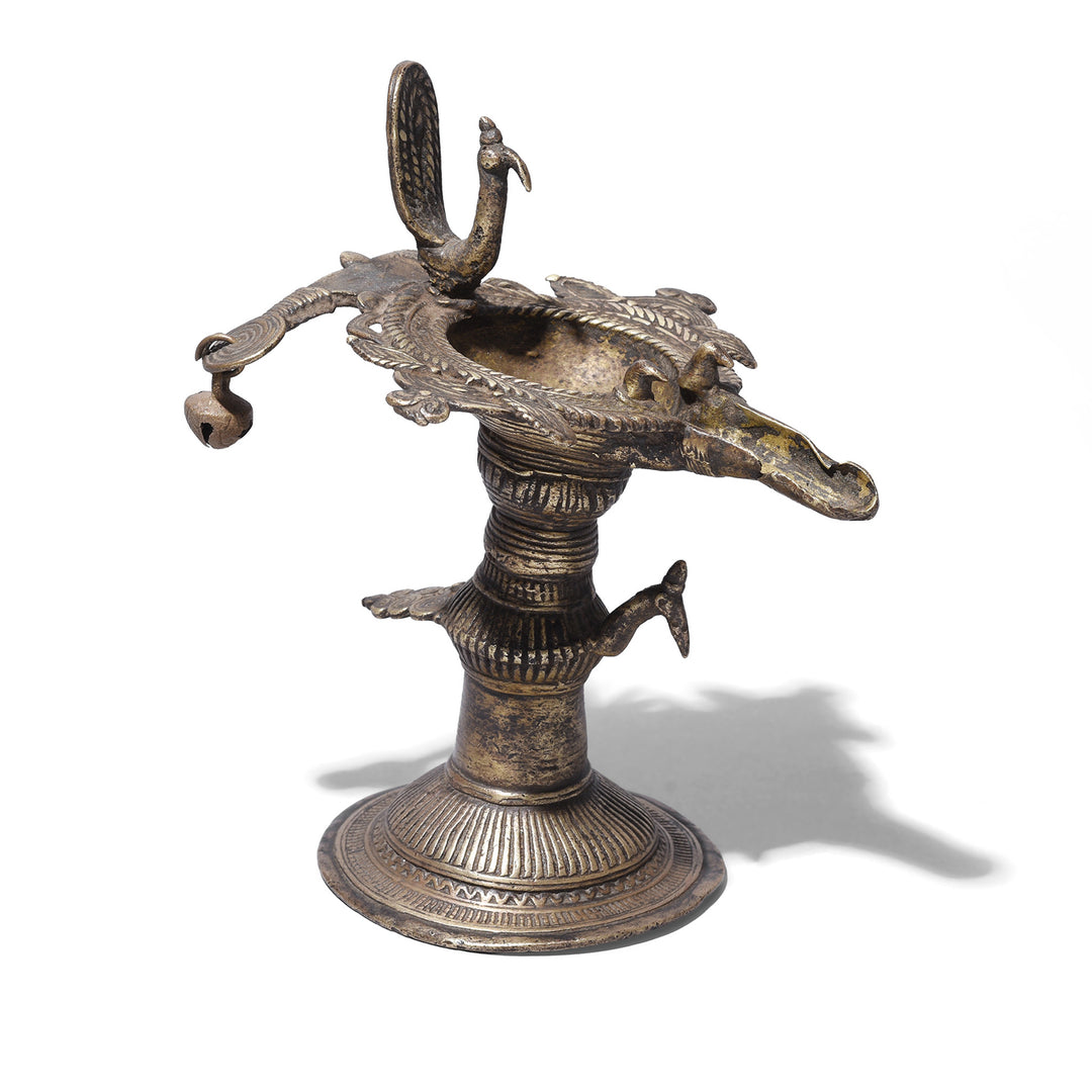 Antique Indian Brass Dhokra Work Oil Lamp From Chhattisgarh | Indigo Antiques
