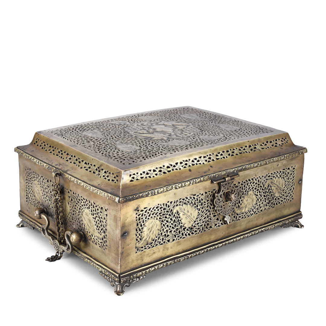Antique Indian Brass Jali Work Paan Box | Indigo Antiques