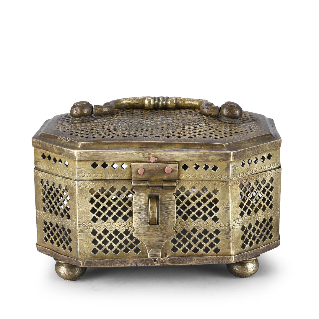 Antique Indian Brass Jali Work Paan Box | Indigo Antiques